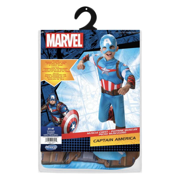 Marvel Avengers Official Toddler Halloween Costume - Premium Quality Padded Jumpsuit and Fabric Mask (3T-4T) Captain America