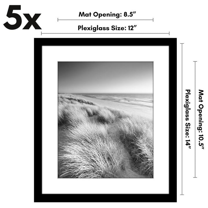 Americanflat 12x16 Picture Frame with Polished Plexiglass - Set of 5 - Use as 8.5x11 Frame with Mat or 12x16 Frame Without Mat - Galleria Collection - Gallery Wall Frame Set for Wall Display - White