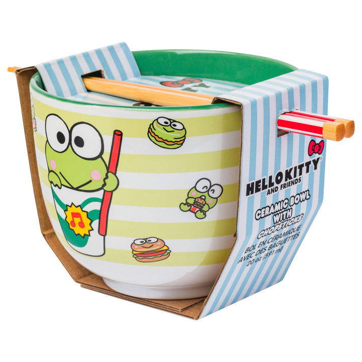 Silver Buffalo Sanrio Hello Kitty and Friends Keroppi Foodie Icons Ceramic Ramen Noodle Rice Bowl with Chopsticks, Microwave Safe, 20 Ounces Cartoon