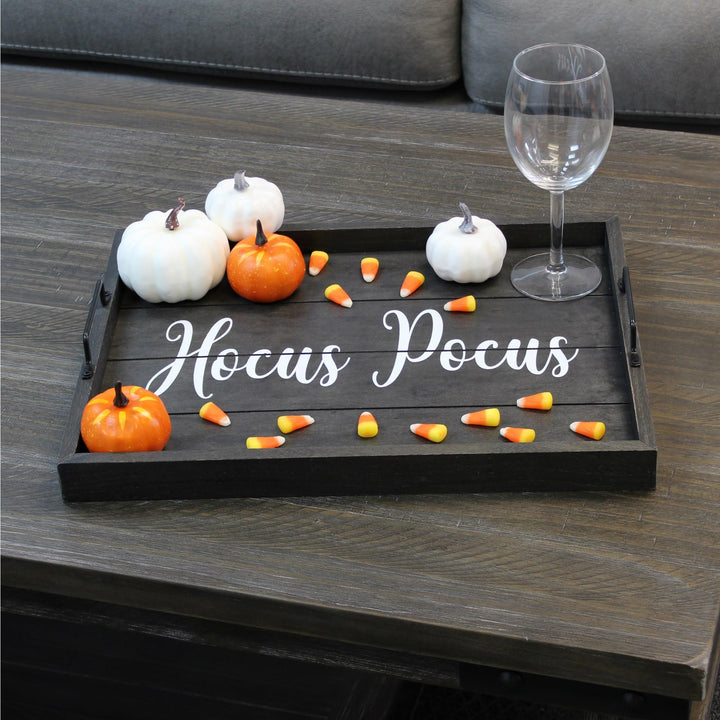 Elegant Designs HG2000-KHP Halloween Witch Decorative Wood Serving Tray w/ Handles, 15.50" x 12", Black Wash Hocus Pocus Black Wash "Hocus Pocus" 1