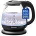 Elite Gourmet EKT1001 Electric 1.0L BPA-Free 1100W Glass Kettle Cordless 360° Base, Stylish Blue LED Interior, Handy Auto Shut-Off Function – Quickly Boil Water For Tea & More, Black 1.1 Quarts