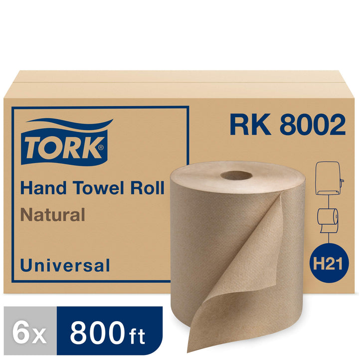 Tork Hand Towel Roll Dispenser, Smoke, H21, Lever Auto Transfer, Push-Down Handle, High-Capacity, Translucent, 84TR & Paper Hand Towel Roll Natural H21, Universal, 100% Recycled Fiber Dispenser + Hand Towel Roll, RK8002