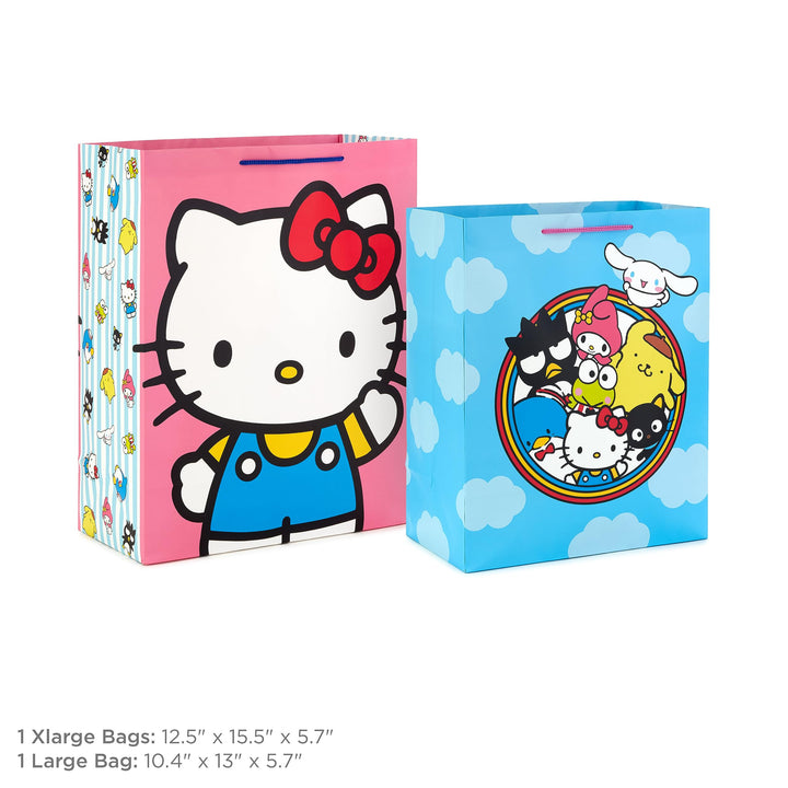 Hallmark Hello Kitty Gift Bag Bundle (2 Bags: 1 Large 13", 1 XL 15") for Birthdays, Back to School, Halloween Blue, Pink 1 Count (Pack of 2)