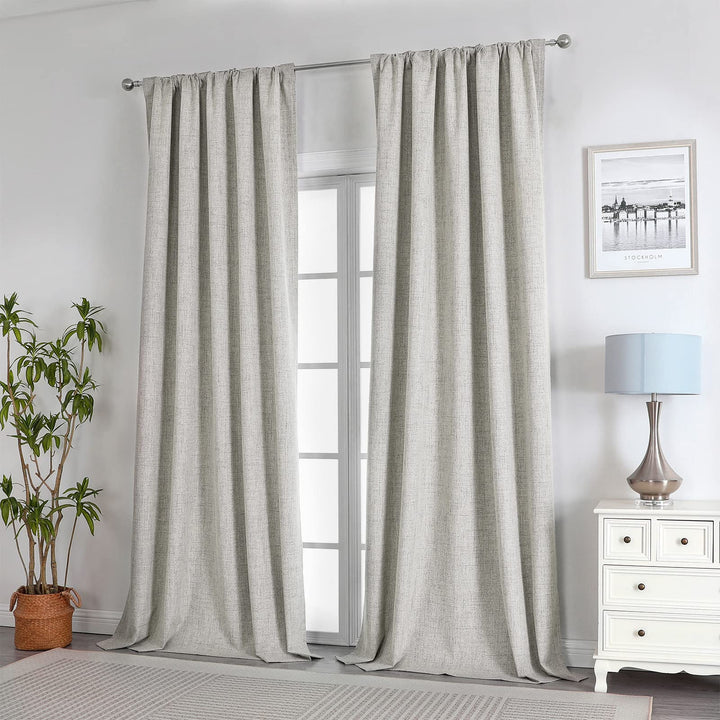 Joydeco 100% Black Out Curtains 63 inch Long 2 Panels Burg Natural Blackout Linen Drapes for Bedroom Living Room Darkening Curtain Thermal Insulated Back tab Rod Pocket(37x63 inch,Sage Green) Sage Green 37"W x 63"L (Pack of 2)