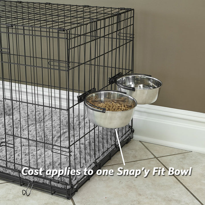 MidWest Homes for Pets Snap'y Fit Food Bowl | Pet Bowl, 20 oz. (2.5 cups) | Dog Bowl Easily Affixes to a Metal Dog Crate, Cat Cage or Bird Cage | Pet Bowl Measures 6L x 6W x 2H Inches,Silver