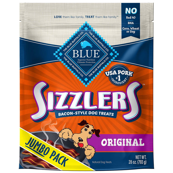 Blue Buffalo Sizzlers Natural Bacon-Style Soft-Moist Dog Treats, Original Pork 28-oz Bag 1.75 Pound (Pack of 1)