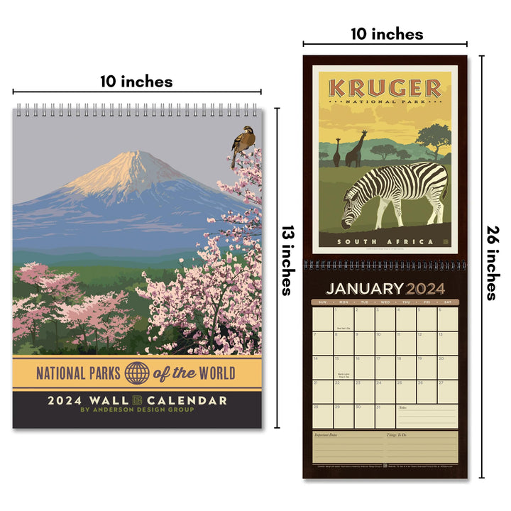 Americanflat 2024 Calendar - World National Park Calendar 2024 Artwork by Anderson Design Group - Large Wall Calendar with Monthly Format - Hanging Monthly Calendar Planner - 10x26 Inches When Open International National Park Postcards