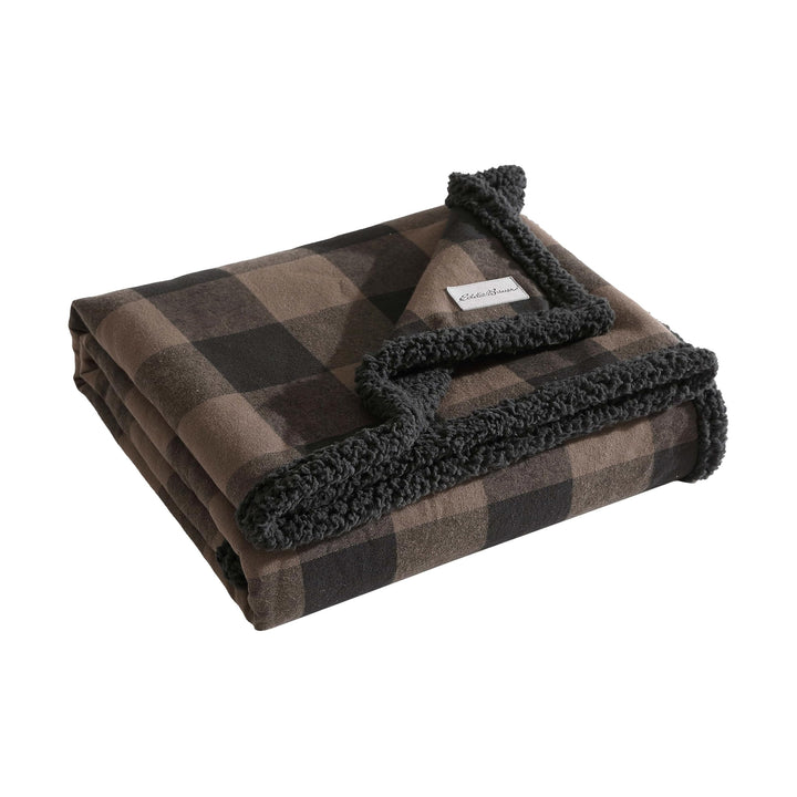 Eddie Bauer - Throw Blanket, Super Soft Reversible Sherpa Flannel Bedding, Ideal Christmas & White Elephant Gifts, Cozy Plaid Throw Blankets for Couch (Cabin Plaid Grey, Throw) Grey/Black