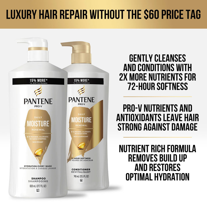 Pantene Shampoo and Conditioner Set with Hair Treatment - Pro-V Nutrients for Dry, Color-Treated Hair, Long-Lasting Nourishment & Hydration, Antioxidant-Rich, 27.7 Oz Each, 2 Pack