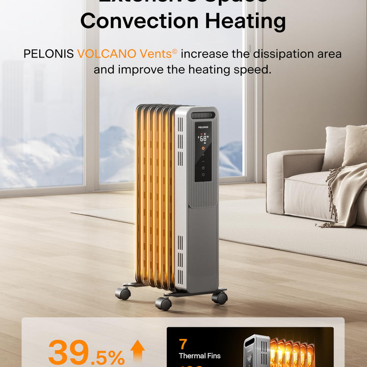 PELONIS Oil Filled Radiator, Electric Space Heater for Indoor Use Large Room with Thermostat & Remote, 3 Modes & 3 Heat Settings, ECO Mode, 24H Timer, Quiet, Overheat & Tip-Over Protection, 1500W Premium with LED Display Black