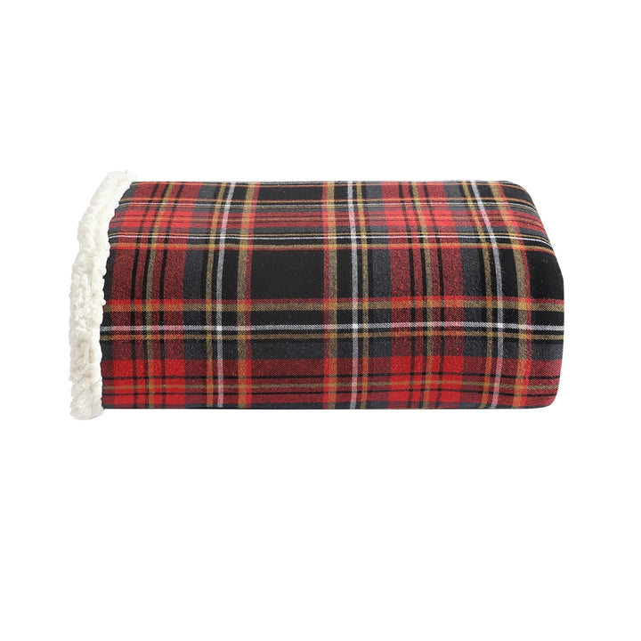 Eddie Bauer - Throw Blanket, Super Soft Reversible Cotton Flannel Sherpa Bedding, Ideal Christmas & White Elephant Gifts, Cozy Plaid Throw Blankets for Couch (Winslow Charcoal, Throw) Winslow Charcoal/Red