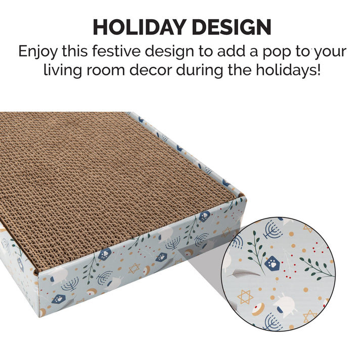 Furhaven Scratching Board w/ Catnip for Indoor Cats, Reversible - Holiday Corrugated Scratcher Pad - Hanukkah Print, One Size