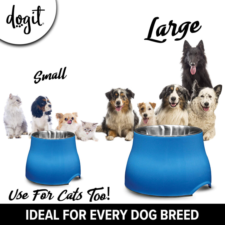 Dogit Elevated Dog Bowl, Stainless Steel Dog Food and Water Bowl for Small Dogs, Blue, 73743