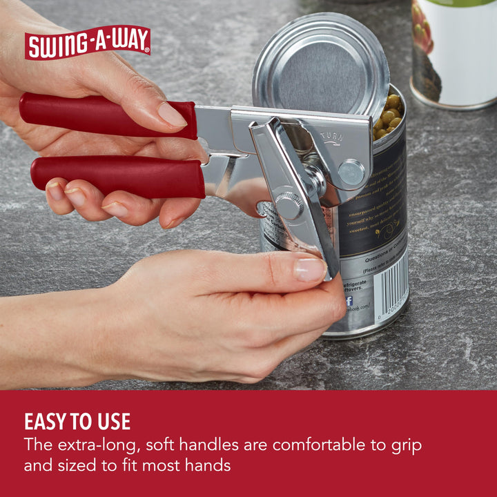 Portable Can Opener, Features an Ergonimic Handle for Optimal Comfort, and Built-in Bottle Opener for a 2-in-1 Tool, Durable Cutting Wheel, Red Portable