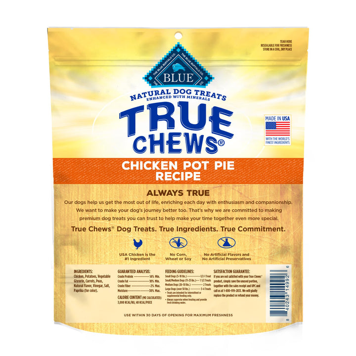 Blue Buffalo True Chews Dog Treats, Made in the USA with Natural Ingredients, Chicken Pot Pie Recipe, 12-oz. Bag 12 Ounce (Pack of 1)