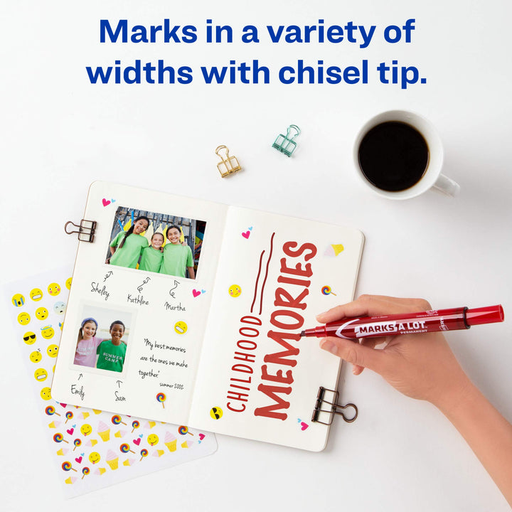 AVERY Marks A Lot Permanent Markers, Large Desk-Style Size, Chisel Tip, Water and Wear Resistant, 12 Red Markers (08887) Stick