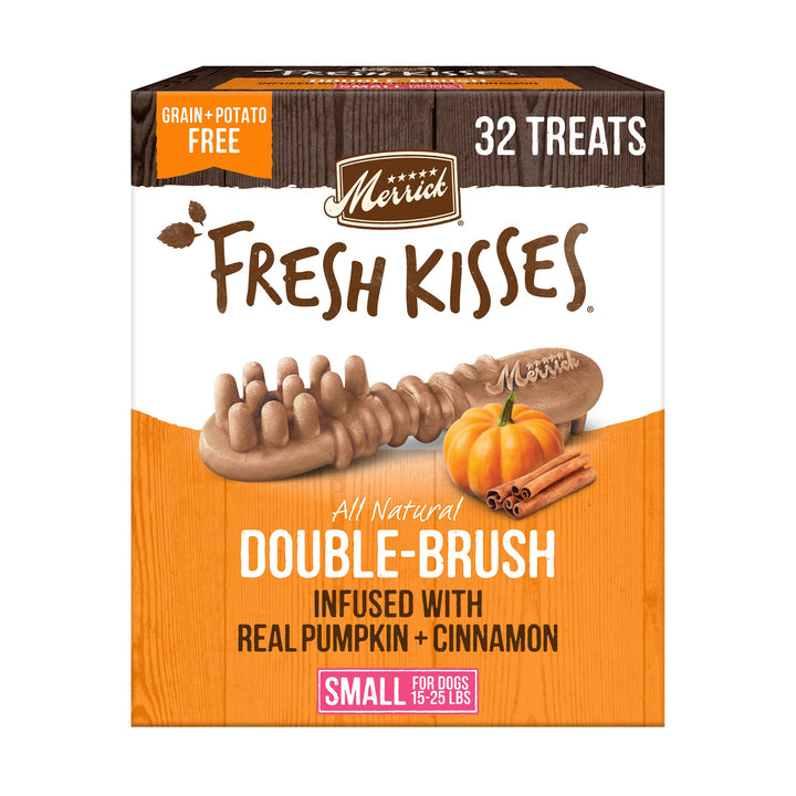 Merrick Fresh Kisses, Dental Chews for Dogs, Pumpkin and Cinnamon Natural Dog Treats for Small Dogs 15-25 Lbs