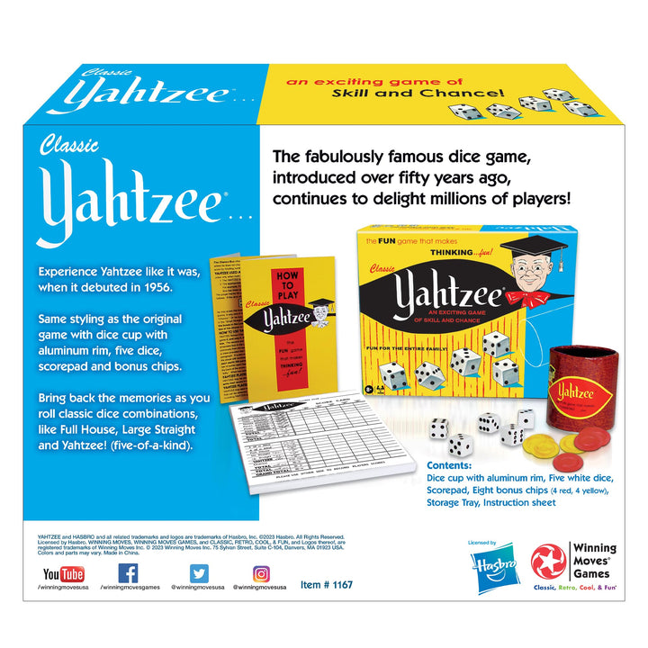 Winning Moves Classic Yahtzee with Retro Artwork, an Exciting Game of Skill and Chance with Original Components Games USA, for Ages 8 and Up, 2 or More Players (1167)