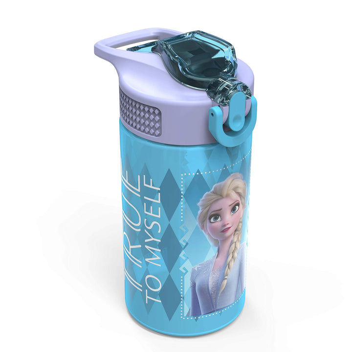 Zak Designs Disney Frozen 2 Kids Water Bottle Set with Reusable Straws and Built in Carrying Loops, Made of Plastic, Leak-Proof Designs 16 oz, BPA-Free, 2pc Set, Elsa & Anna (Frozen 2)