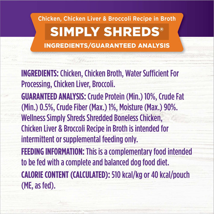 Wellness Bowl Boosters Simply Shreds Natural Grain Free Wet Dog Food Mixer or Topper, Tuna, Beef & Carrots, 2.8-Ounce Pouch (Pack of 12) 2.8 Ounce (Pack of 12)