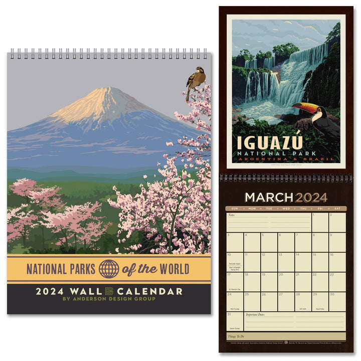 Americanflat 2024 Calendar - World National Park Calendar 2024 Artwork by Anderson Design Group - Large Wall Calendar with Monthly Format - Hanging Monthly Calendar Planner - 10x26 Inches When Open International National Park Postcards