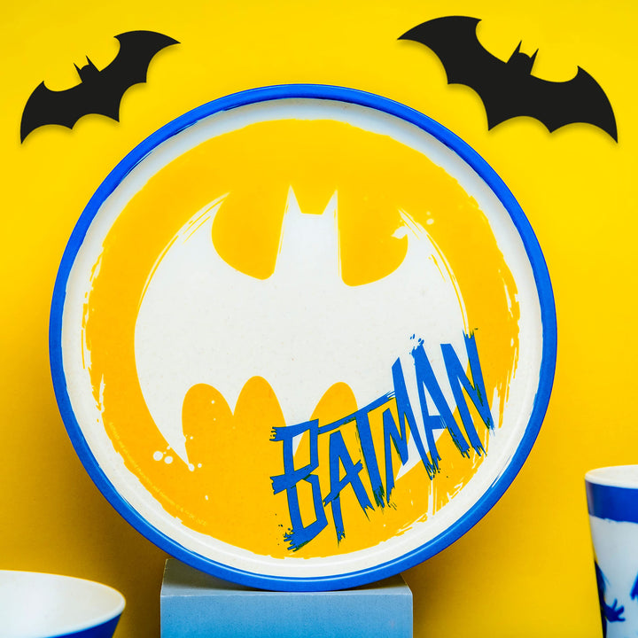 Zak Designs DC Comics Batman Kids Dinnerware Set 3 Pieces, Durable and Sustainable Melamine Bamboo Plate, Bowl, and Tumbler are Perfect For Dinner Time With Family (Batman, Robin, Batgirl) 8" Plate, 6" Bowl, 10oz Tumbler