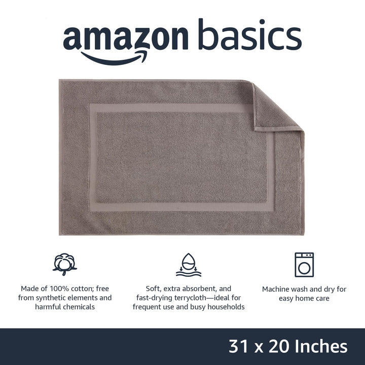 Basics Banded Bathroom Bath Rug Mat, Light Gray, 31 inches L x 20 inches W 1-Pack