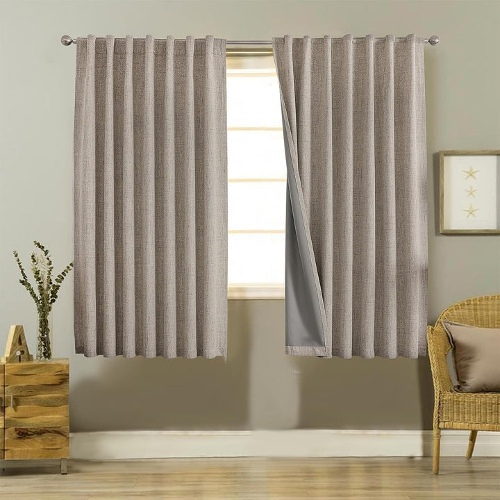 Joydeco 100% Black Out Curtains 63 inch Long 2 Panels Burg Natural Blackout Linen Drapes for Bedroom Living Room Darkening Curtain Thermal Insulated Back tab Rod Pocket(37x63 inch,Sage Green) Sage Green 37"W x 63"L (Pack of 2)