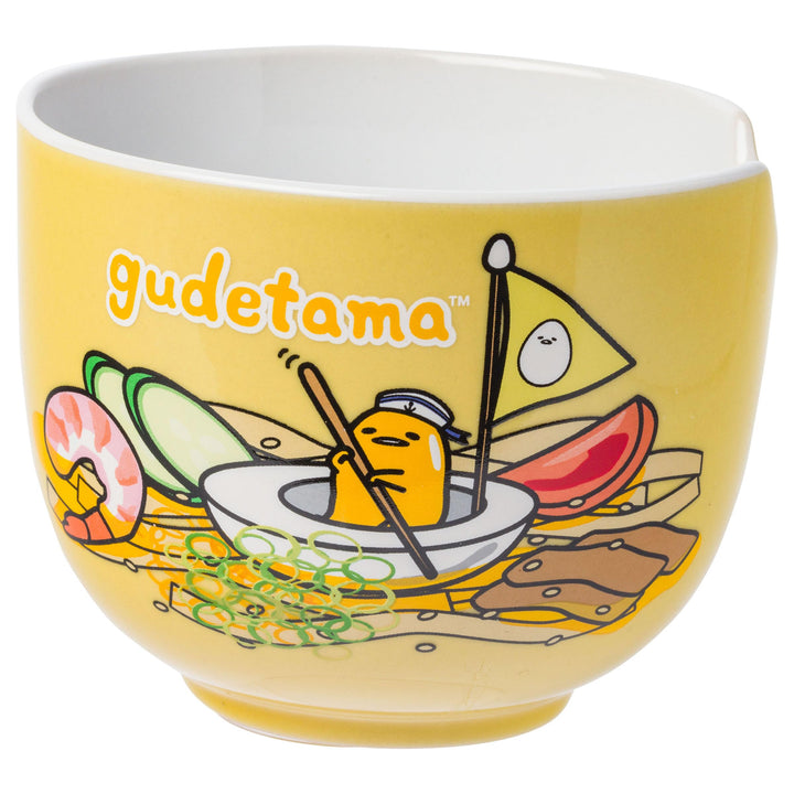 Silver Buffalo Sanrio Gudetama Lazy Egg Sailing In Ramen Ceramic Ramen Noodle Rice Bowl with Chopsticks, Microwave Safe, 20 Ounces Gudetama Swimming Cartoon