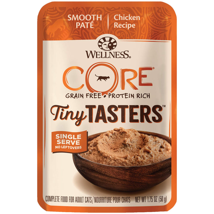 Wellness CORE Tiny Tasters Wet Cat Food, Complete & Balanced Natural Pet Food, Made with Real Meat, 1.75-Ounce Pouch, 12 Pack (Adult Cat, Chicken Pate) 1.31 Pound (Pack of 1)