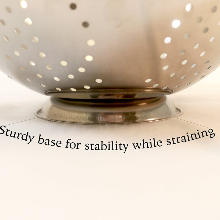 ExcelSteel Heavy Duty Handles and Self-draining Solid Ring Base Stainless Steel Colander, 5 Qt, Stainless