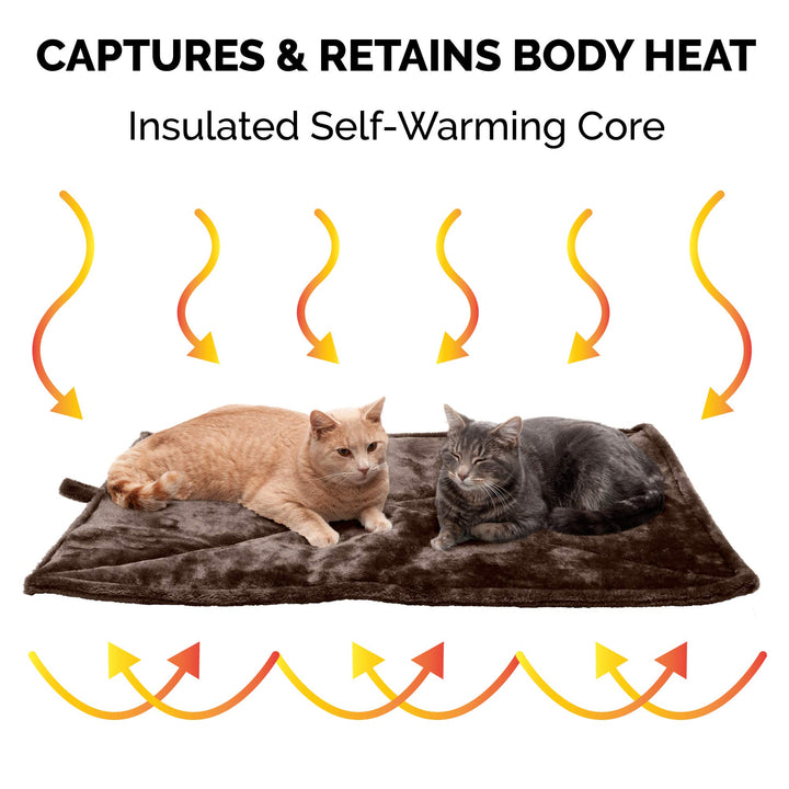 Furhaven ThermaNAP Self-Warming Cat Bed for Indoor Cats & Large/Medium Dogs, Washable & Reflects Body Heat - Quilted Faux Fur Reflective Bed Mat - Espresso, Large ThermaNAP Pad - Quilted Faux Fur (Espresso) 36.0"L x 24.0"W x 0.3"Th Self-Warming Only