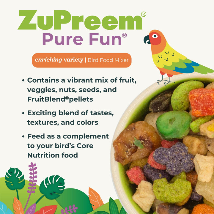 ZuPreem Pure Fun Bird Food, Parakeet, Budgie, Parrotlet, Dove, Seed and Pellet Blend for Small Birds, Food Mixer Topper, Enriching Variety, Made in USA, Bird Seed, Parakeet Food, Budgie Food (S, 2 lb) Pure Fun Seed & Pellet Blend 2 Pound (Pack of 1)