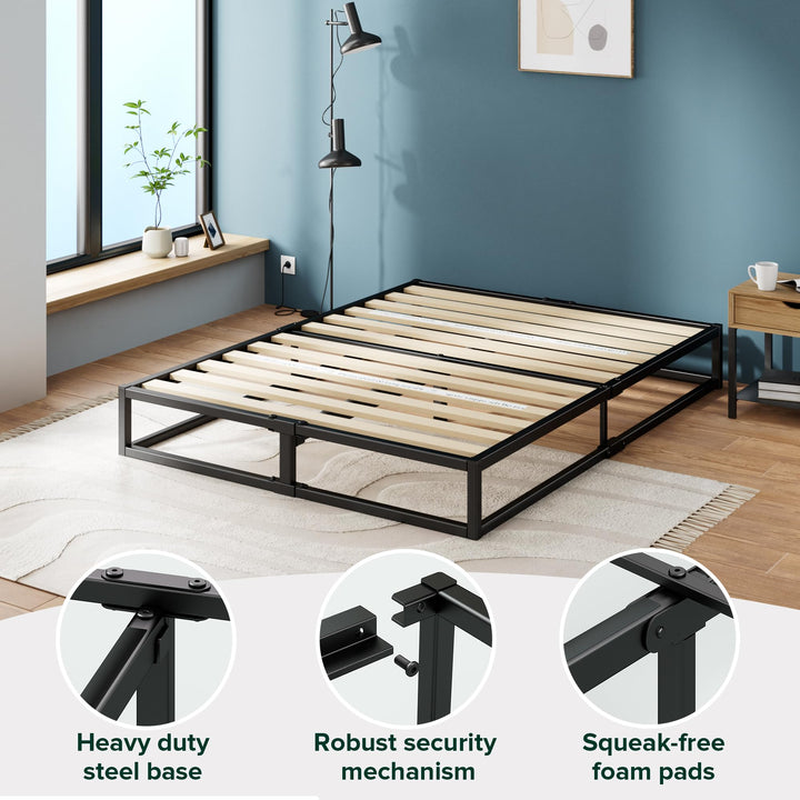 ZINUS Joseph 18 Inch Platform Bed Frame, Wood Slat Support, No Box Spring Needed, Eco Friendly WonderBox(TM) Packaging, Easy Assembly, Black, Queen 18 Inch Bed Frame New Small Box