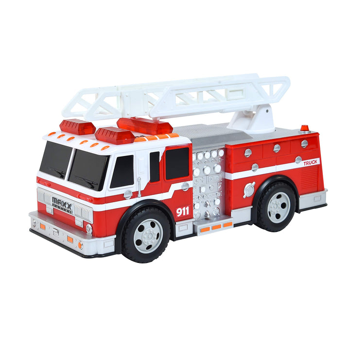 Sunny Days Entertainment Maxx Action 12 Large Fire Truck  Lights and Sounds Vehicle with Extendable Ladder | Motorized Drive and Soft Grip Tires | Red Firetruck Toys for Kids 3-8