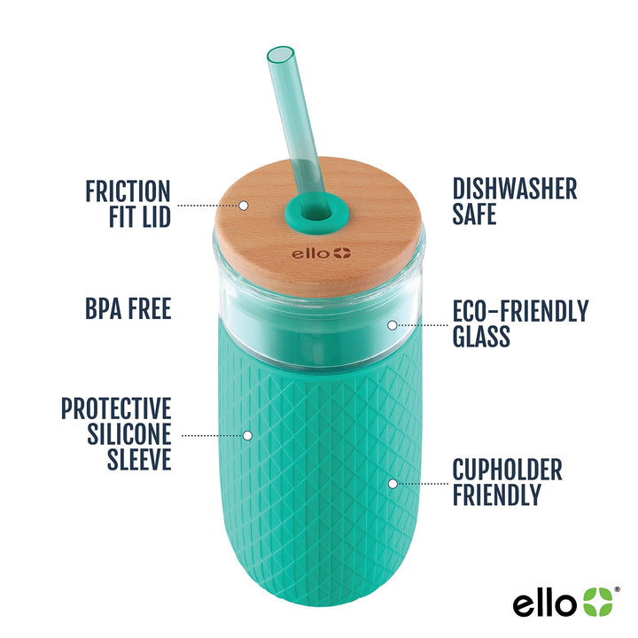 Ello Devon Glass Tumbler with Silicone Sleeve Mint