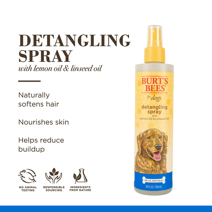 Burt's Bees for Pets Detangling Spray | Made with Lemon & Linseed to Nourish Dogs' Coats | Best Fur Detangler, Cruelty Free, Sulfate & Paraben Free, pH Balanced for Dogs - Made in USA, 10 Oz - 2 Pack