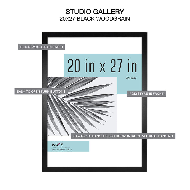 MCS Studio Gallery 20x27 Poster Frame Black Woodgrain, Vertical & Horizontal Wall Hanging Large Picture Frame for Photos, Posters & Art Prints (1-Pack) 1-Pack 20x27 - Select