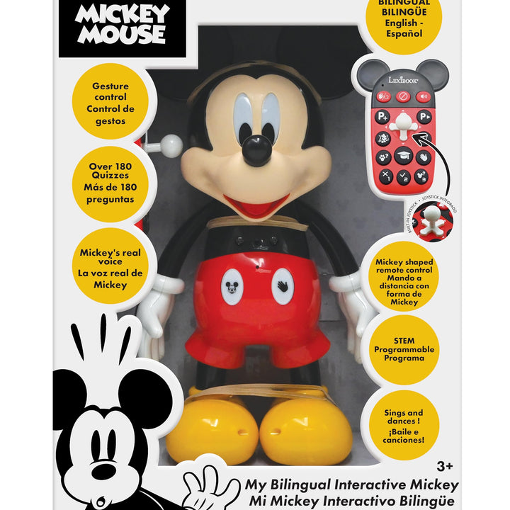 LEXiBOOK - Disney - Bilingual Mickey Robot - English/Spanish, 100 educational quizzes, light effects, dance, programmable, articulated, Black/red - MCH01i2