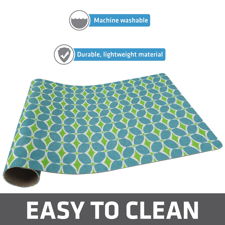 Drymate Pet Bowl Placemat, Dog & Cat Food Feeding Mat - Absorbent Fabric, Waterproof Backing, Slip-Resistant - Machine Washable/Durable (USA Made) (12” x 20”) (Structure Blue & Green) Small (12" x 20") Structure Blue & Green