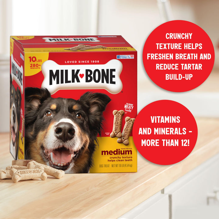 Milk-Bone Original Dog Treats for Medium Dogs, 10 Pound, Crunchy Biscuit Helps Clean Teeth Beef 10 Pound (Pack of 1)