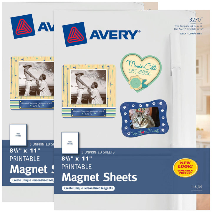 Avery Printable Magnet Sheets, 8.5" x 11", Inkjet Printer, 2 Packs, 10 White Magnetic Sheets Total (5814) 10 sheets