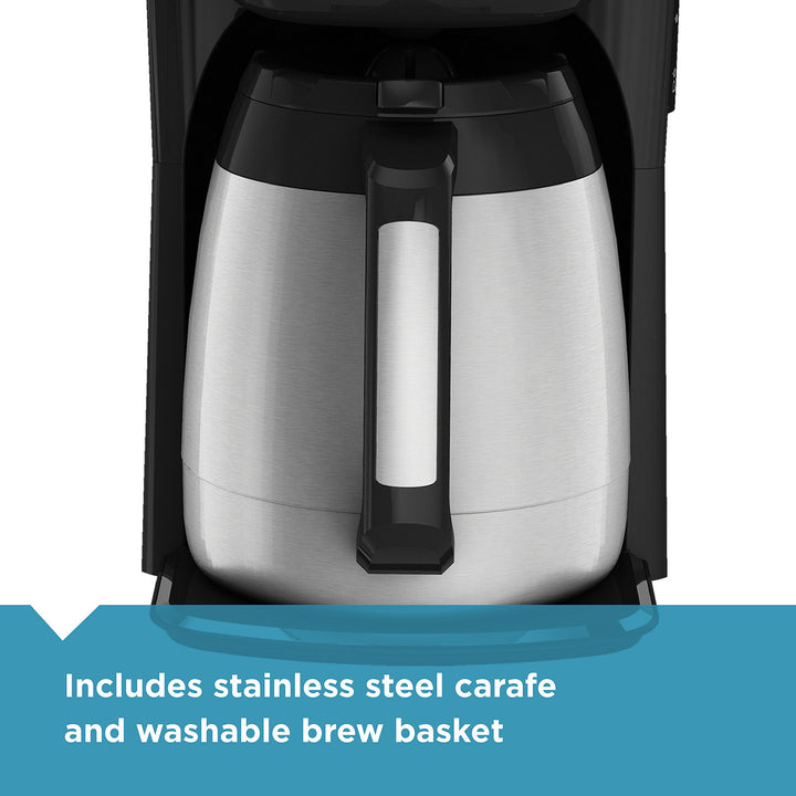 BLACK+DECKER 12-Cup Thermal Programmable Coffee maker, Brew Strength Selector, Auto-clean, Black and Silver CM2045B