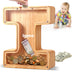 Wooden Personalized Piggy Bank, A-Z Alphabet Letter Piggy Bank for Kids Boys Girls, Piggy Bank Toy, Coin Bank Money Box, DIY Name Birthday Room Decoration（I） I