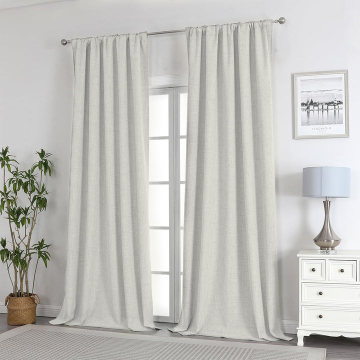 Joydeco 100% Black Out Curtains 63 inch Long 2 Panels Burg Natural Blackout Linen Drapes for Bedroom Living Room Darkening Curtain Thermal Insulated Back tab Rod Pocket(37x63 inch,Sage Green) Sage Green 37"W x 63"L (Pack of 2)