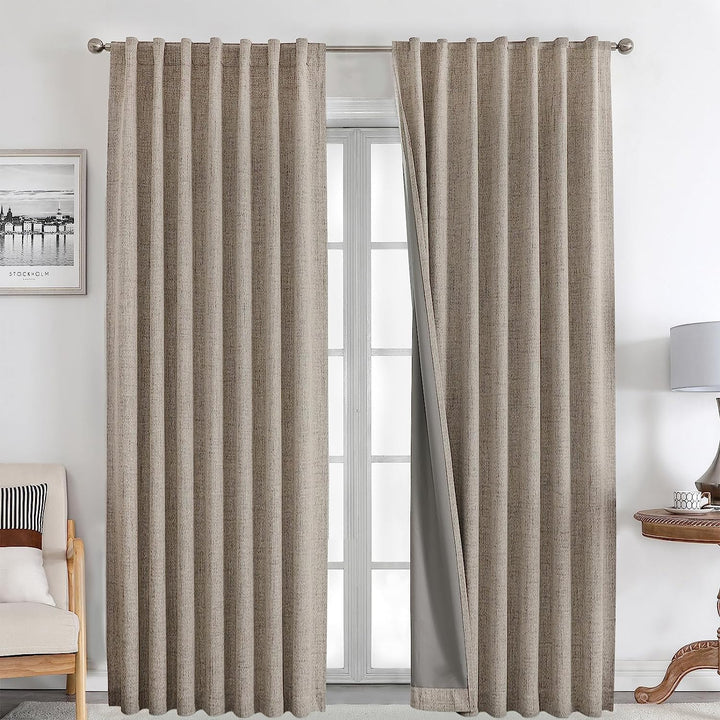 Joydeco 100% Black Out Curtains 63 inch Long 2 Panels Burg Natural Blackout Linen Drapes for Bedroom Living Room Darkening Curtain Thermal Insulated Back tab Rod Pocket(37x63 inch,Sage Green) Sage Green 37"W x 63"L (Pack of 2)