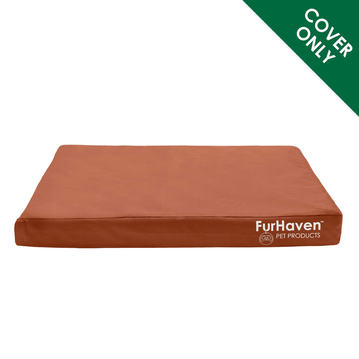 Furhaven Replacement Dog Bed Cover Water-Resistant Indoor/Outdoor Logo Print Oxford Polycanvas Mattress, Washable - Chestnut, Jumbo (X-Large)