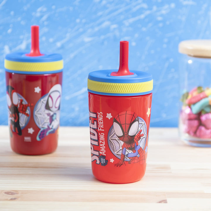 Zak Designs Spidey and His Amazing Friends Kelso Tumbler Set, Leak-Proof Screw-On Lid with Straw, Bundle for Kids Includes Plastic and Stainless Steel Cups with Bonus Sipper, 3pc Set, Non-BPA Classic