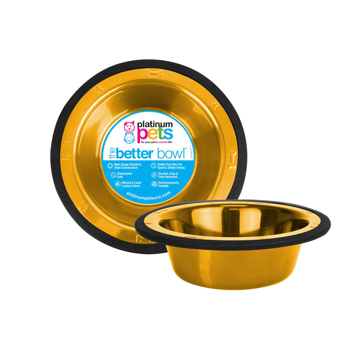 Platinum Pets Switchin Stainless Steel Wide Rimmed Dog/Cat Bowl 28 oz, 24 Karat Gold
