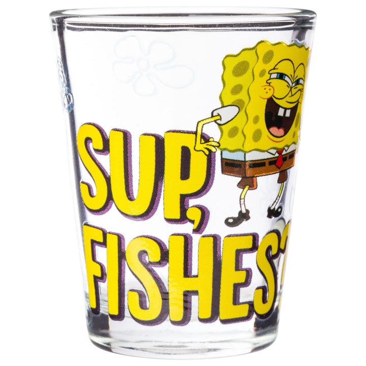 Silver Buffalo Spongebob Modern Quote Set 4pc. Mini Glass Set 4x1, 1.5 Ounces